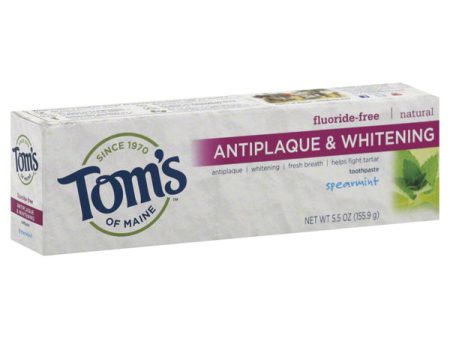 TOM S OF MAINE - Spearmint Fluoride-Free Antiplaque & Whitening Toothpaste - 5.5 oz. (155.9 g) Sale