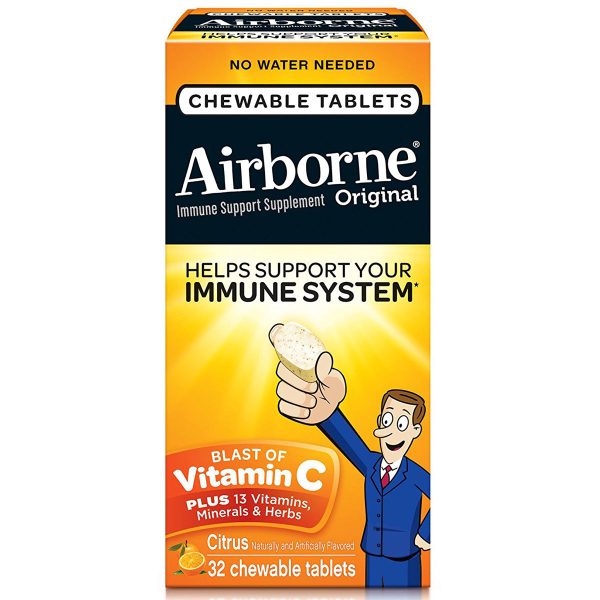 AIRBORNE - Blast of Vitamin C Citrus - 32 Chewable Tablets Supply