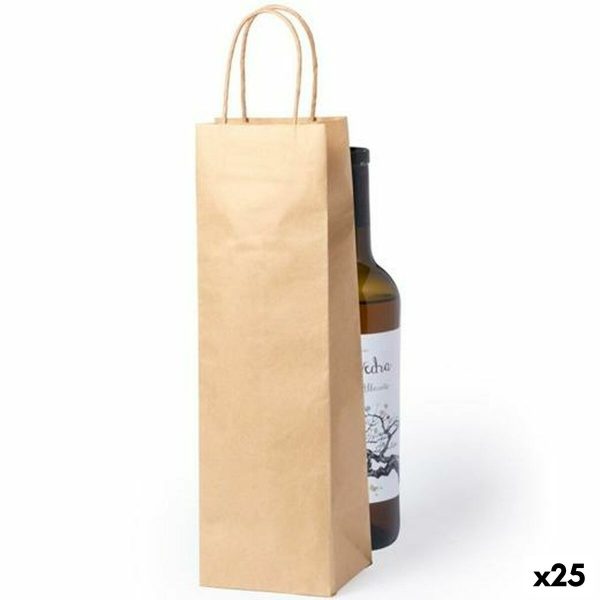 Paper Bag Fama Brown With handles 10 x 10 x 36 cm (25 Units) Fashion